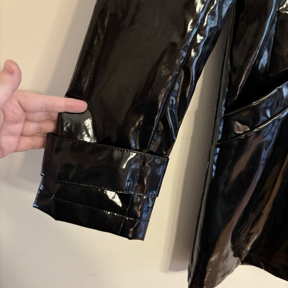 Jane Post Women S Black Snap Front Detachable Hood Iconic Slicker Raincoat NWT - Picture 4 of 15